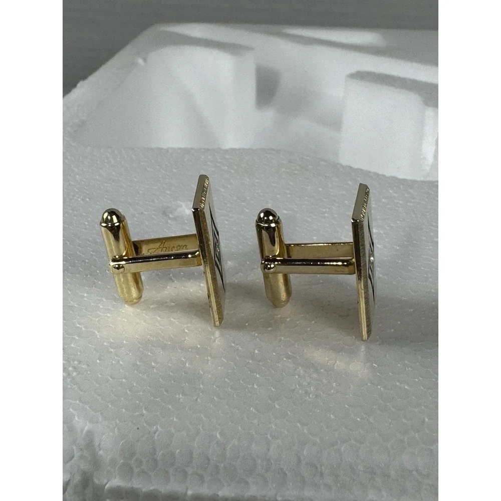 Anson gold tone rectangular cuff links and tie pin clear‎ stone